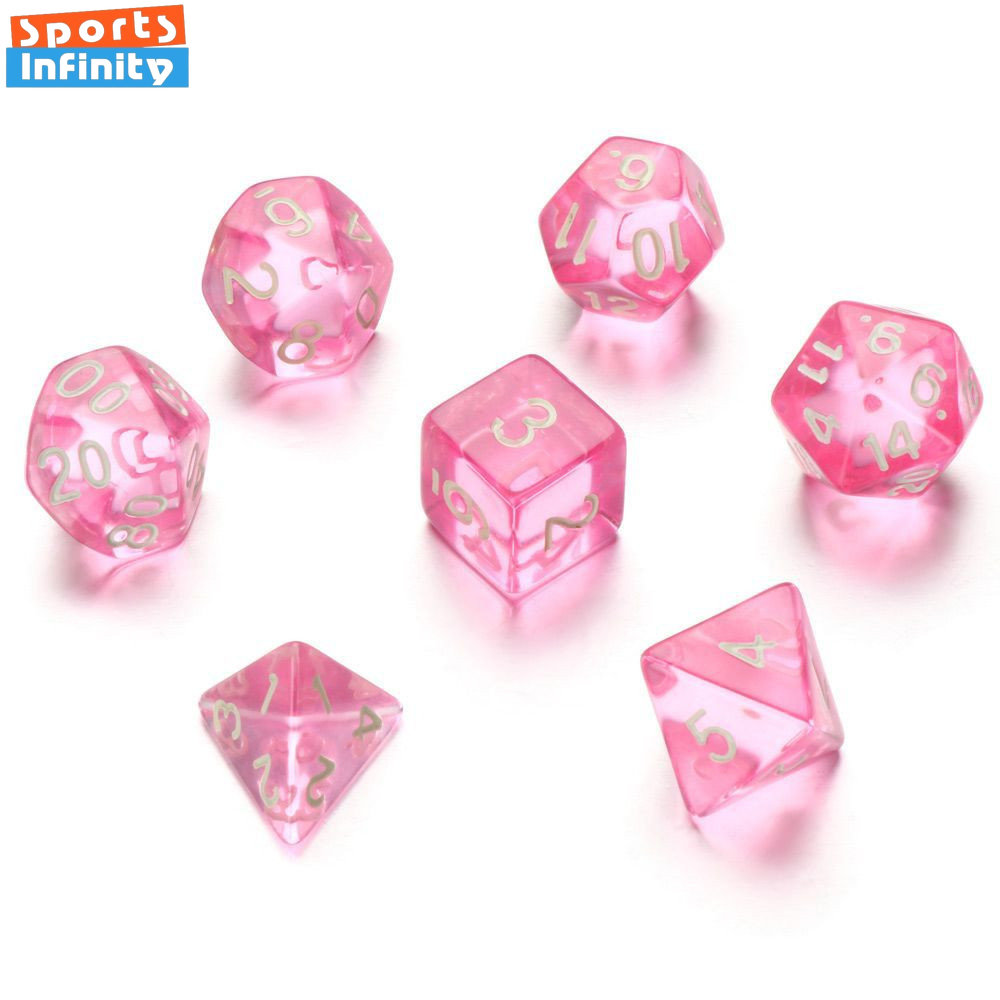 Board Game Pandemic - 7 Pcs Set Clear Pink Dice